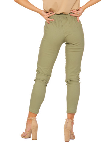 Spodnie damskie - Spodnie damskie joggery elastyczne z wiązaniem KHAKI - produkt 8