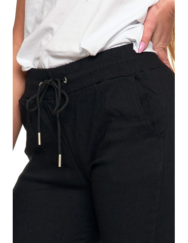 Spodnie damskie - Spodnie damskie joggery elastyczne z wiązaniem CZARNY - produkt 6