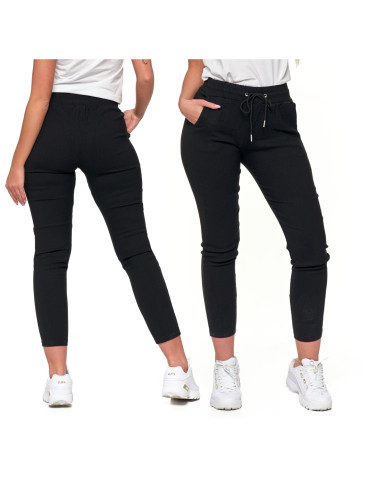 Spodnie damskie - Spodnie damskie joggery elastyczne z wiązaniem CZARNY - produkt 8