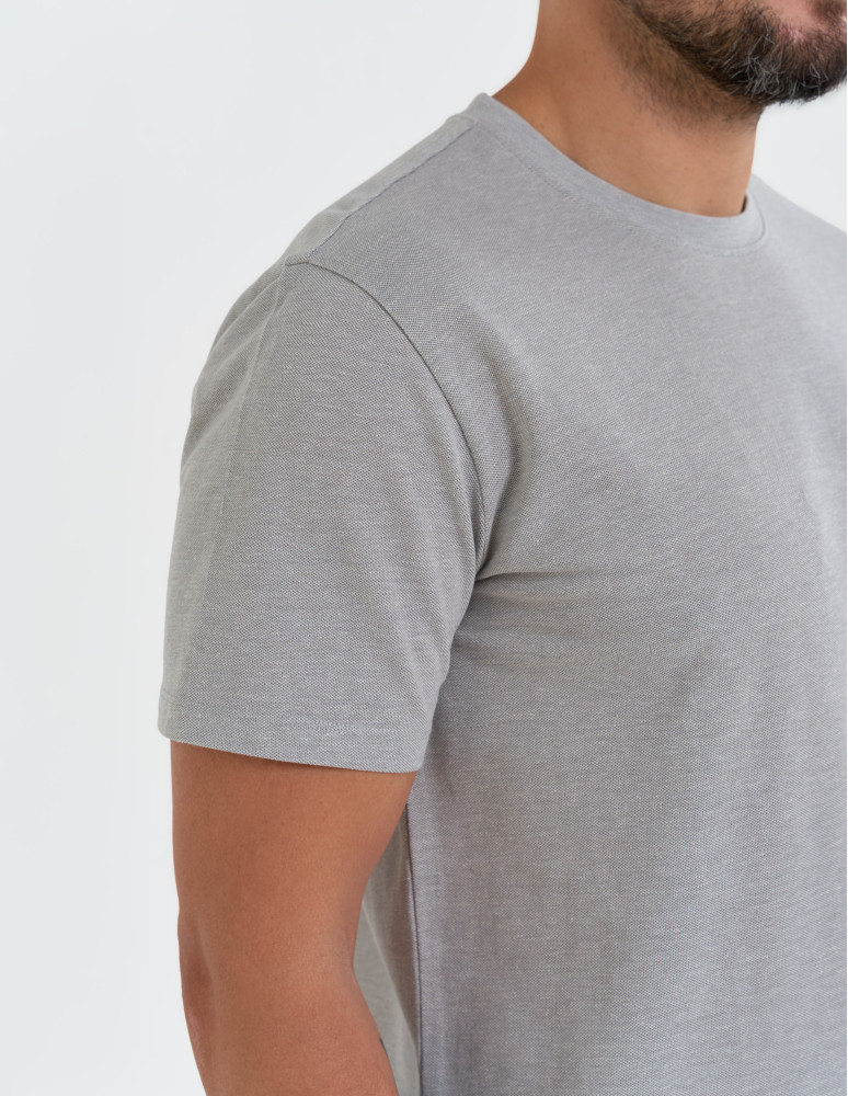 Koszulki z krótkim rękawem - Koszulka męska basic o melanżowym wykończeniu SZARY  - produkt moraj.pl 2