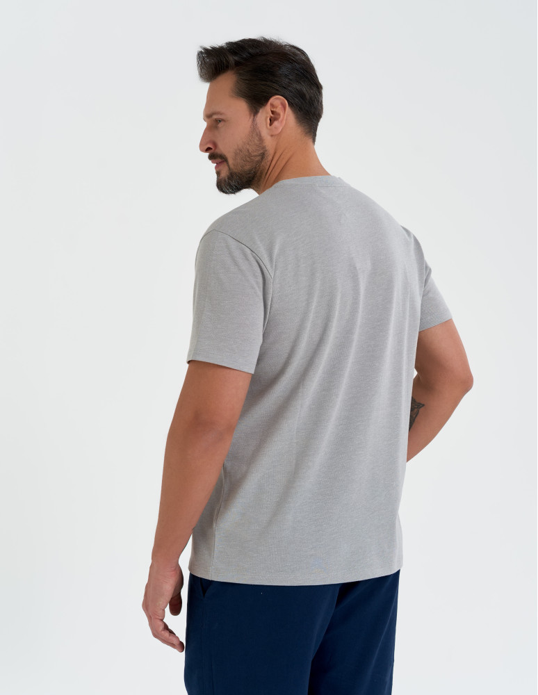 Koszulki z krótkim rękawem - Koszulka męska basic o melanżowym wykończeniu SZARY  - produkt moraj.pl 3