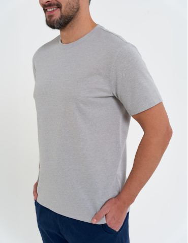 Koszulki z krótkim rękawem - Koszulka męska basic o melanżowym wykończeniu SZARY - produkt 4