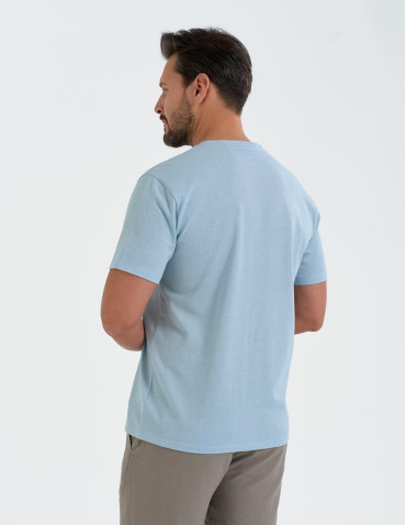 Koszulki z krótkim rękawem - Koszulka męska basic o melanżowym wykończeniu JASNY NIEBIESKI  - produkt 4