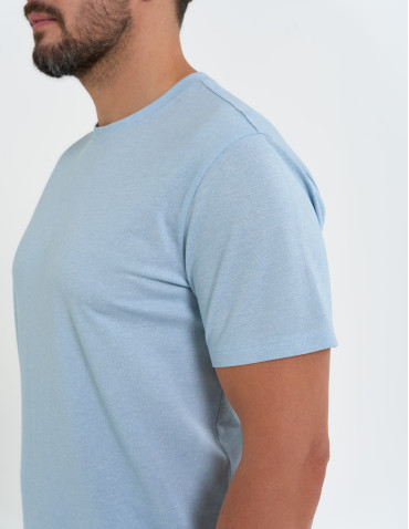Koszulki z krótkim rękawem - Koszulka męska basic o melanżowym wykończeniu JASNY NIEBIESKI  - produkt 7