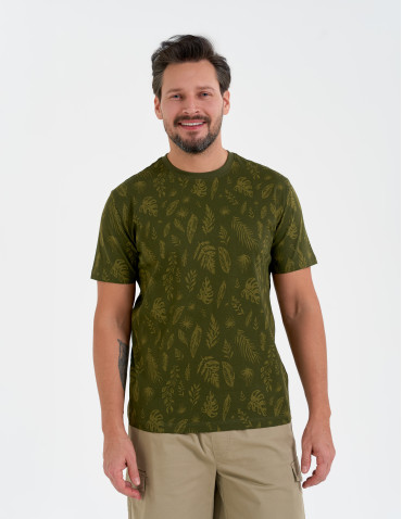Męski T-shirt bawełniany z motywem roślinnym - WZÓR 1
