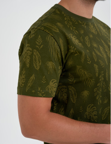 Męski T-shirt bawełniany z motywem roślinnym - WZÓR 1  - produkt 2