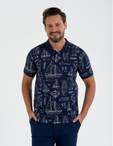 Koszulka polo męska z krótkim rękawem wzorzysta - WZÓR 1