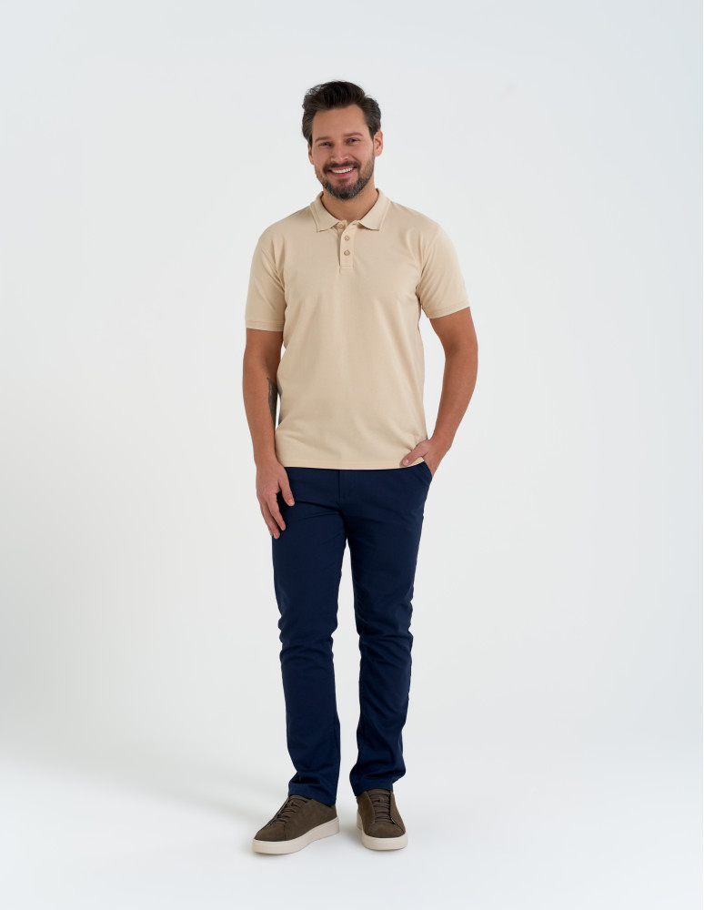 Koszulki polo - Koszulka polo męska o regularnym kroju BEŻOWY  - produkt moraj.pl 7