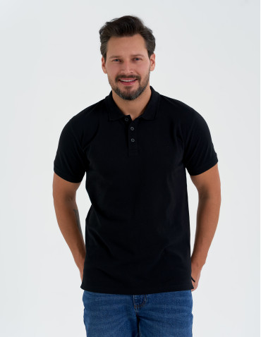 Koszulka polo męska o regularnym kroju - CZARNY
