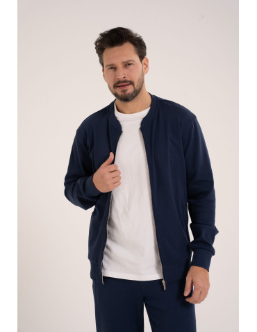 Bluza dresowa męska bomberka na zamek - GRANATOWY