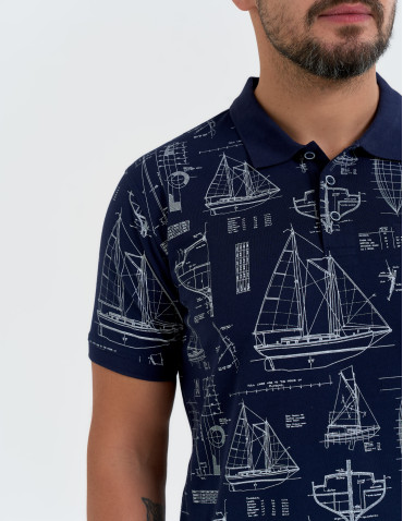 Koszulka polo męska z krótkim rękawem wzorzysta - WZÓR 1  - produkt 2