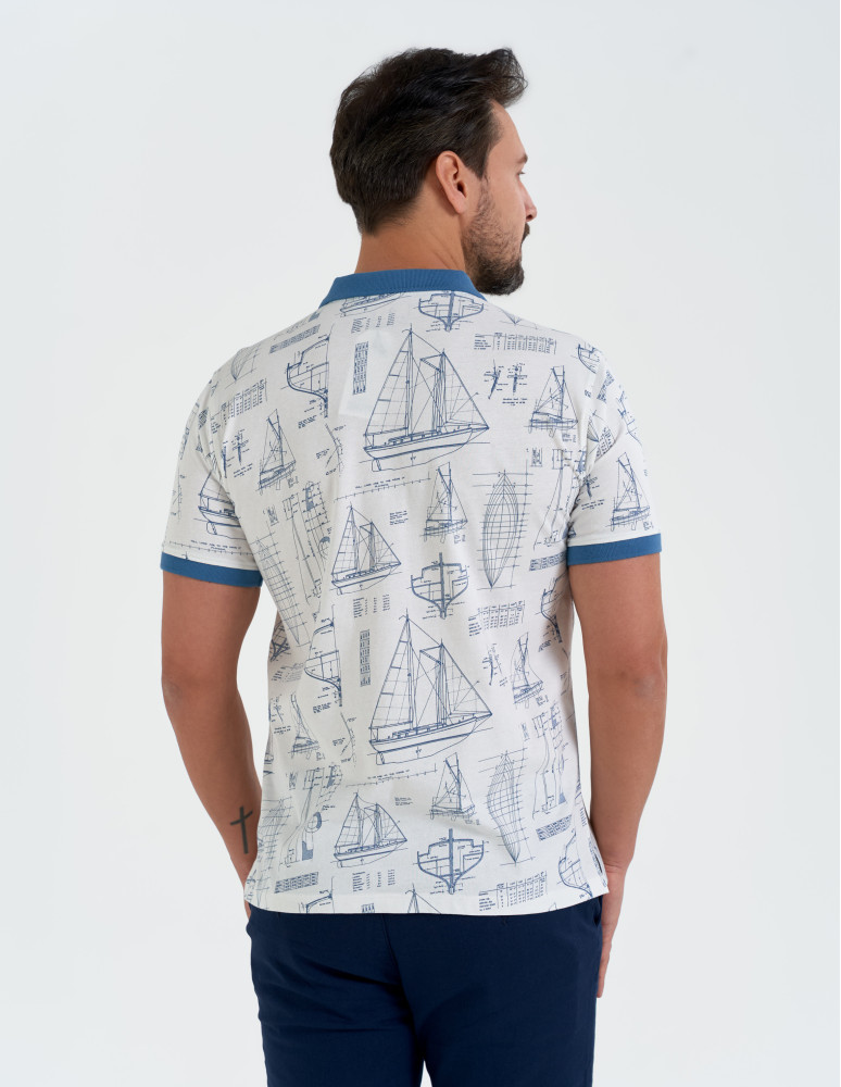 Koszulki polo - Koszulka polo męska z krótkim rękawem wzorzysta WZÓR 2  - produkt moraj.pl 4