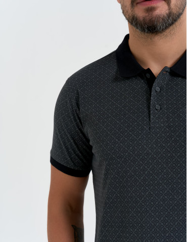 Koszulka polo męska z krótkim rękawem wzorzysta - WZÓR 3  - produkt 2