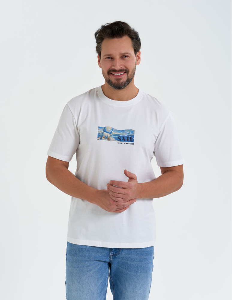 Koszulki z krótkim rękawem - T-shirt męski z nadrukiem morza BIAŁY - produkt moraj.pl 1