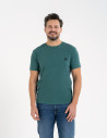T-shirt męski bawełniany regularny krój z gumową naszywką CIEMNY ZIELONY