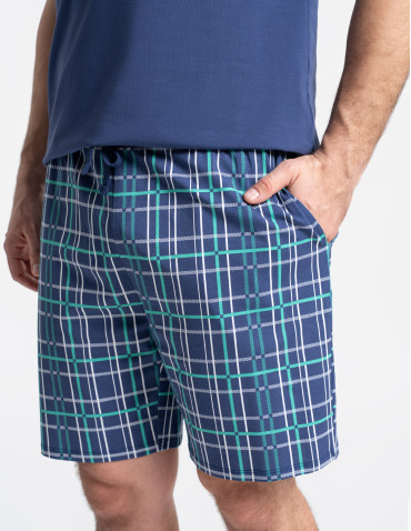 Piżamy z krótkim rękawem - Piżama męska z krótkim rękawem i spodenkami w kratkę GRANATOWY - produkt 4