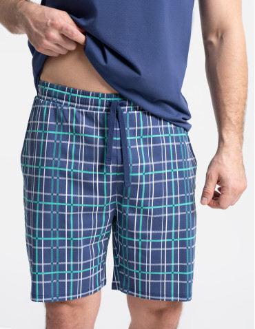 Piżamy z krótkim rękawem - Piżama męska z krótkim rękawem i spodenkami w kratkę GRANATOWY - produkt 3