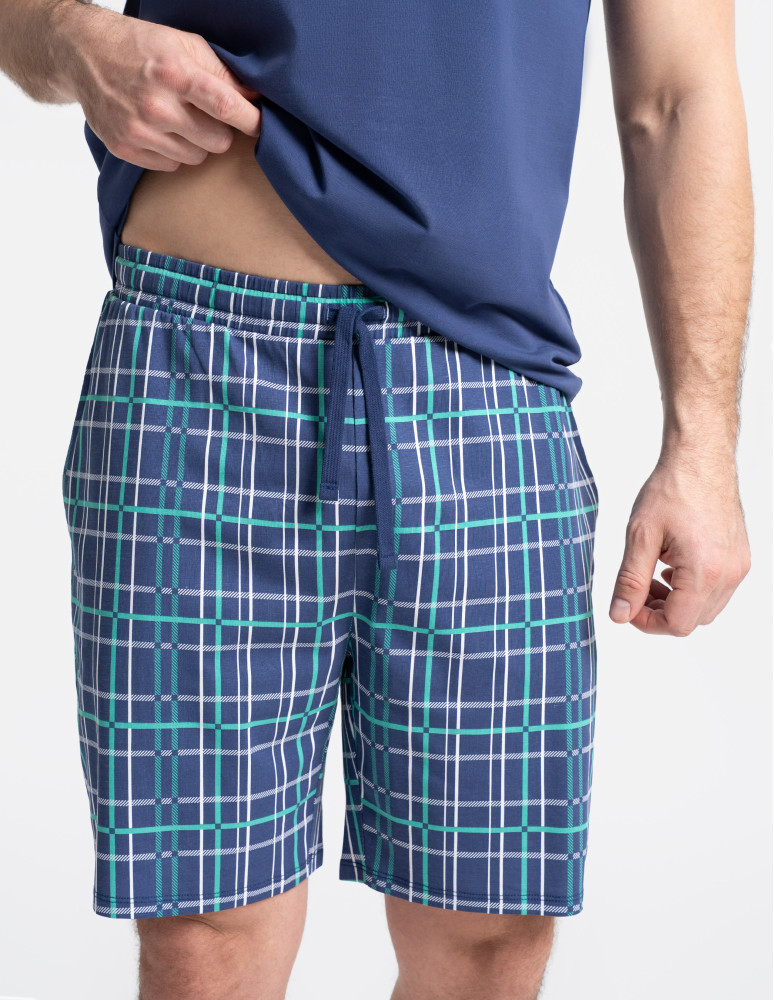 Piżamy z krótkim rękawem - Piżama męska z krótkim rękawem i spodenkami w kratkę GRANATOWY  - produkt moraj.pl 3