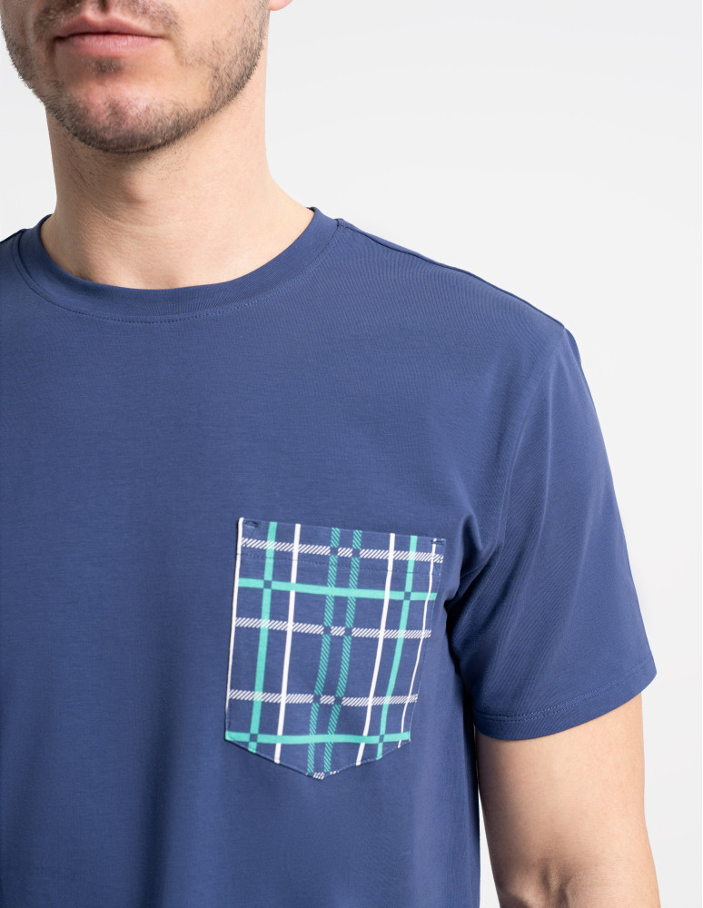 Piżamy z krótkim rękawem - Piżama męska z krótkim rękawem i spodenkami w kratkę GRANATOWY  - produkt moraj.pl 2