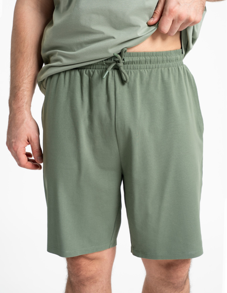 Piżamy z krótkim rękawem - Męska piżama bawełniana z krótkim rękawem gładka ZIELONY  - produkt moraj.pl 3