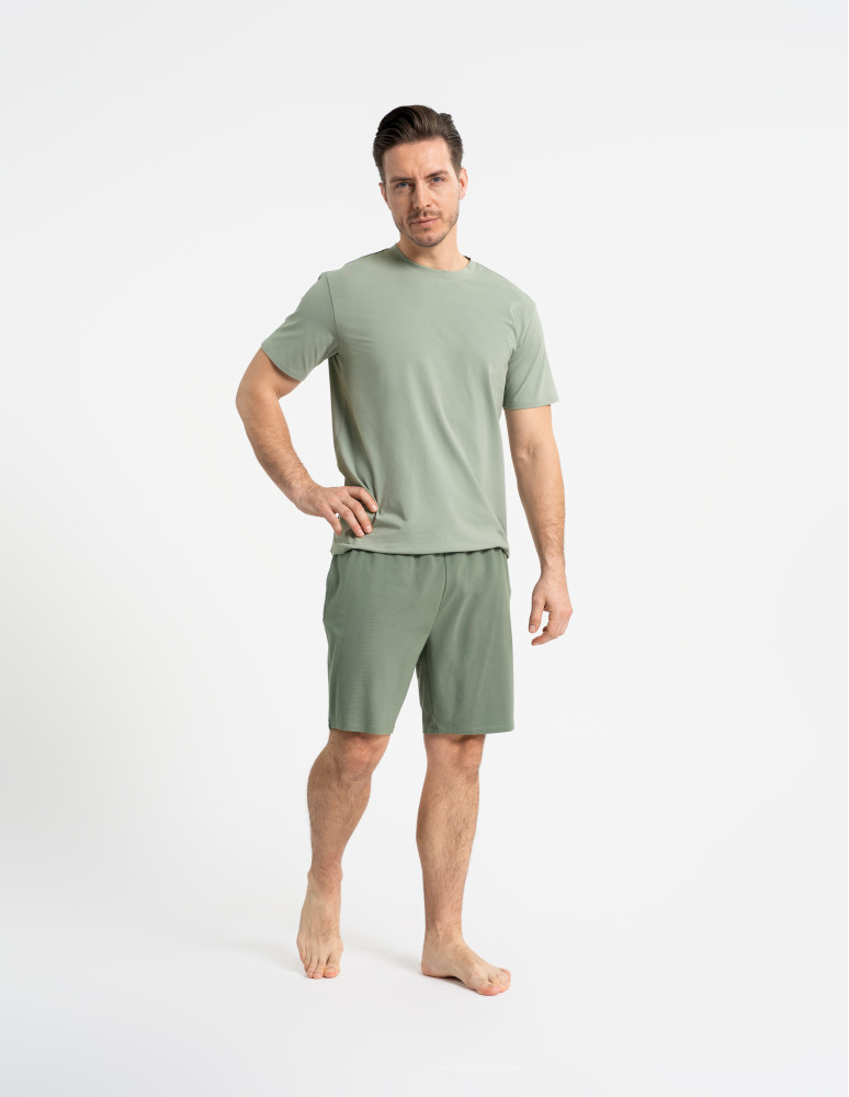 Piżamy z krótkim rękawem - Męska piżama bawełniana z krótkim rękawem gładka ZIELONY  - produkt moraj.pl 4