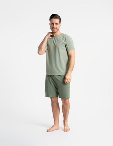 Piżamy z krótkim rękawem - Męska piżama bawełniana z krótkim rękawem gładka ZIELONY - produkt 5