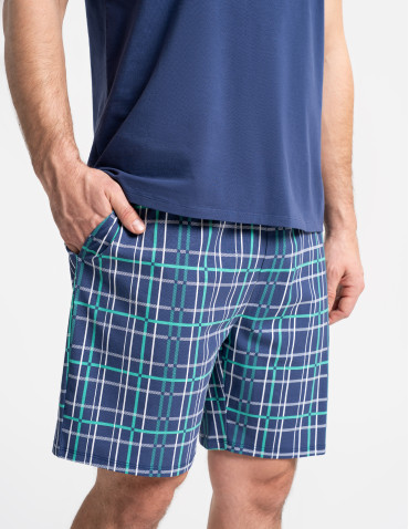 Piżamy z krótkim rękawem - Piżama męska z krótkim rękawem i spodenkami w kratkę GRANATOWY - produkt 5