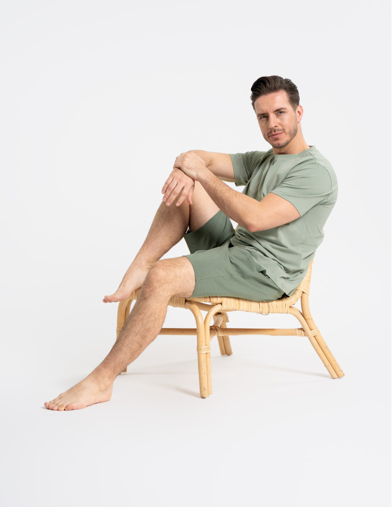 Piżamy z krótkim rękawem - Męska piżama bawełniana z krótkim rękawem gładka ZIELONY  - produkt moraj.pl 6