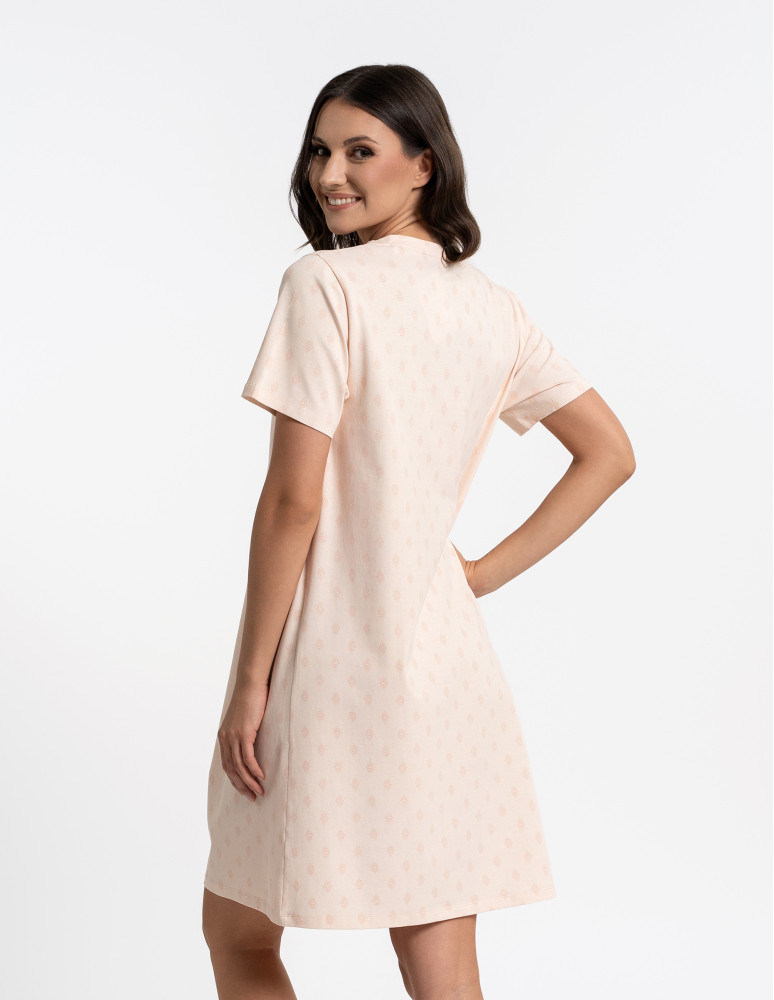 Koszule nocne z krótkim rękawem - Koszula nocna damska z krótkim rękawem w drobny wzór WZÓR 1  - produkt moraj.pl 3