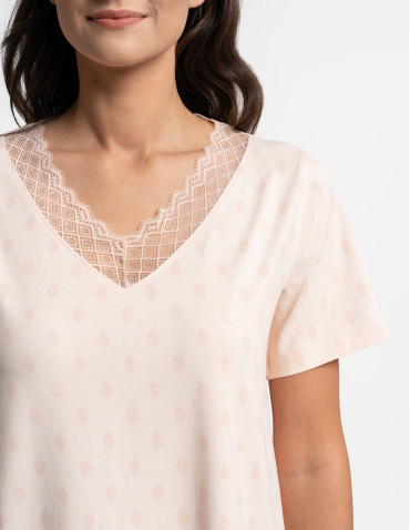 Koszula nocna damska z krótkim rękawem w drobny wzór  - produkt 2