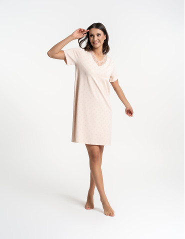 Koszule nocne z krótkim rękawem - Koszula nocna damska z krótkim rękawem w drobny wzór WZÓR 1 - produkt 4