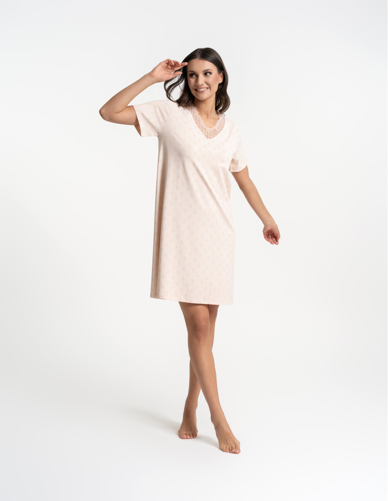 Koszule nocne z krótkim rękawem - Koszula nocna damska z krótkim rękawem w drobny wzór WZÓR 1  - produkt moraj.pl 4