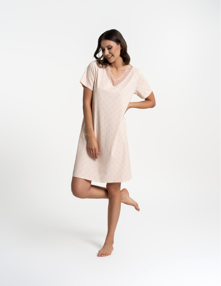 Koszule nocne z krótkim rękawem - Koszula nocna damska z krótkim rękawem w drobny wzór WZÓR 1  - produkt moraj.pl 5