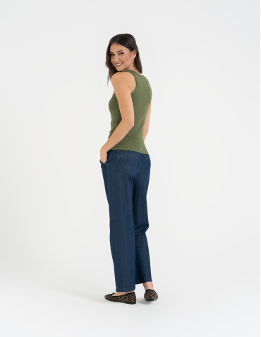 Topy na ramiączkach - Damska koszulka tank top w prążek bawełniana KHAKI - produkt 7