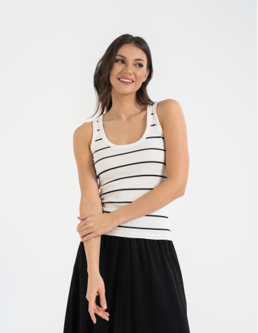 Topy na ramiączkach - Damska koszulka tank top w prążek bawełniana BIAŁY - produkt 7