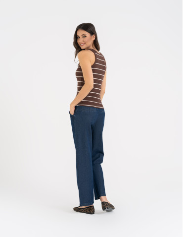 Topy na ramiączkach - Damska koszulka tank top w prążek bawełniana BRĄZOWY - produkt 5