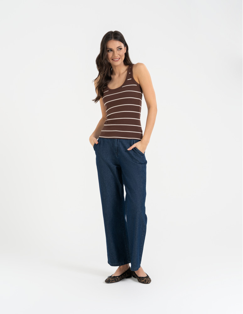 Topy na ramiączkach - Damska koszulka tank top w prążek bawełniana BRĄZOWY  - produkt moraj.pl 6