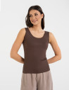 Top damski bez rękawów z koronkowym wykończeniem BRĄZOWY