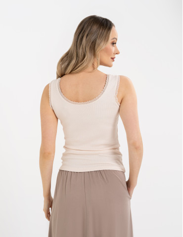 Topy na ramiączkach - Top damski bez rękawów z koronkowym wykończeniem KREMOWY - produkt 2