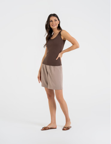 Topy na ramiączkach - Top damski bez rękawów z koronkowym wykończeniem BRĄZOWY - produkt 5