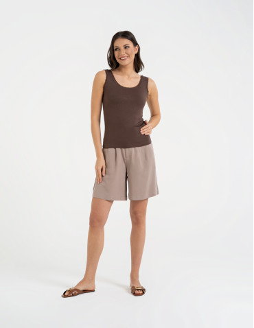 Topy na ramiączkach - Top damski bez rękawów z koronkowym wykończeniem BRĄZOWY - produkt 6