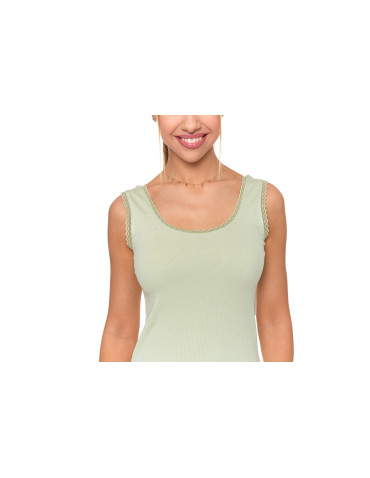 Topy na ramiączkach - Top damski bez rękawów z koronkowym wykończeniem ZIELONY - produkt 2