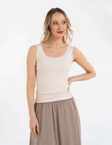 Topy na ramiączkach - Top damski bez rękawów z koronkowym wykończeniem KREMOWY - produkt 5