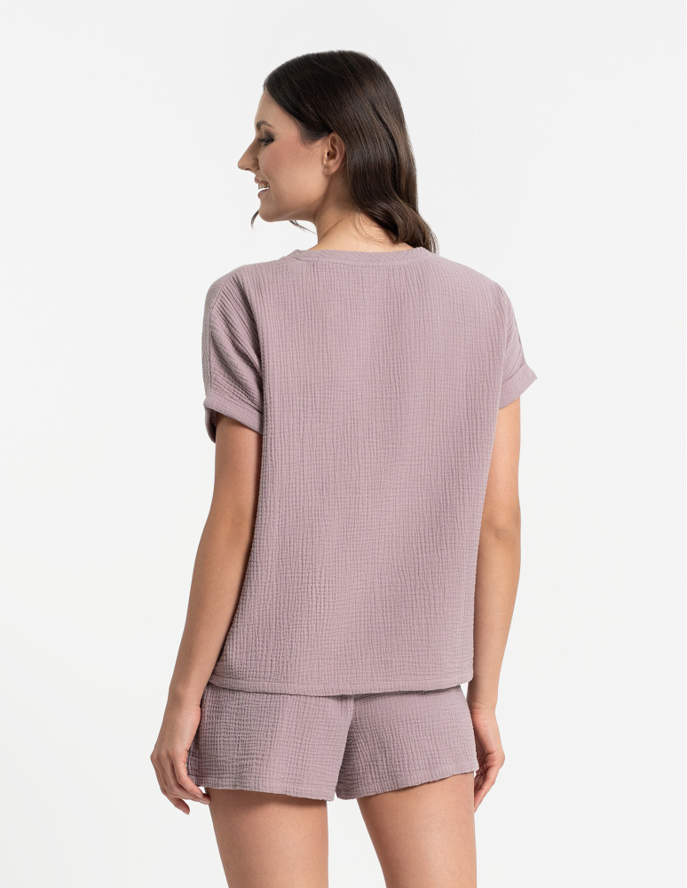 Piżamy z krótkim rękawem - Damska piżama muślinowa z krótkim rękawem WZÓR 1  - produkt moraj.pl 4