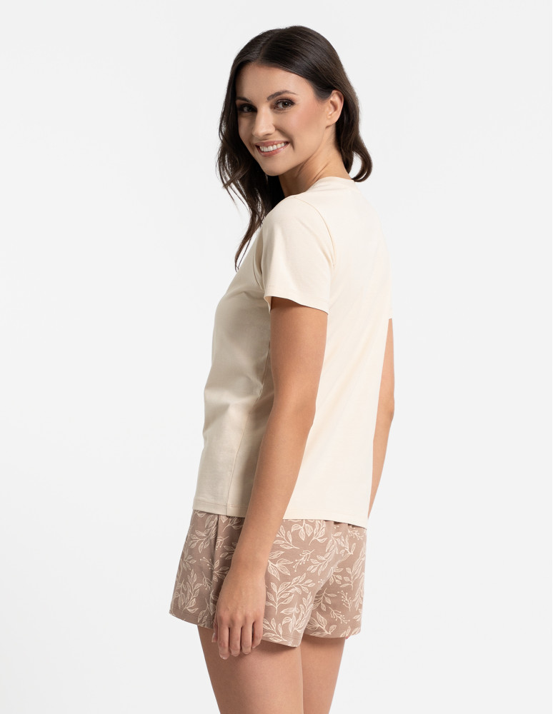 Piżamy z krótkim rękawem - Piżama damska koszulka z krótkim rękawem i szorty BEŻOWY  - produkt moraj.pl 3