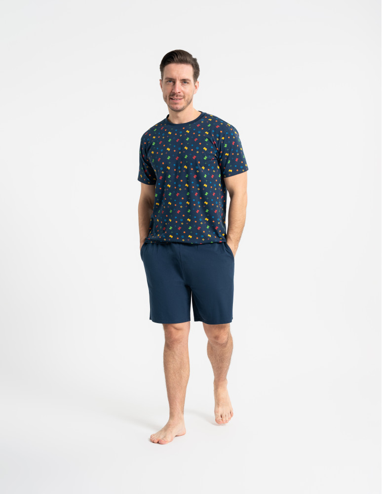 Piżamy z krótkim rękawem - Piżama męska dwuczęściowa z motywem gier GRANATOWY  - produkt moraj.pl 6