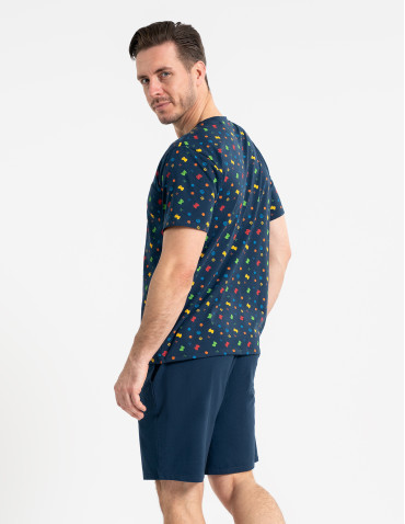 Piżamy z krótkim rękawem - Piżama męska dwuczęściowa z motywem gier GRANATOWY - produkt 4