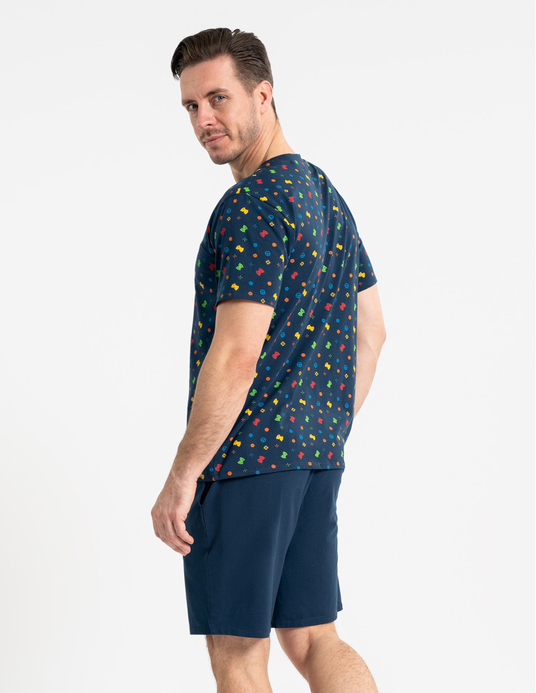 Piżamy z krótkim rękawem - Piżama męska dwuczęściowa z motywem gier GRANATOWY  - produkt moraj.pl 4