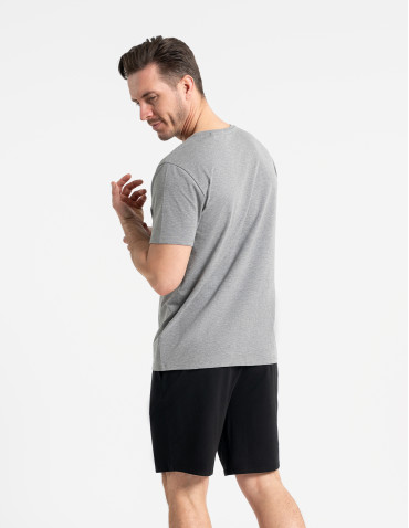 Piżamy z krótkim rękawem - Piżama męska z rozpinanym dekoltem SZARY MELANŻ - produkt 3