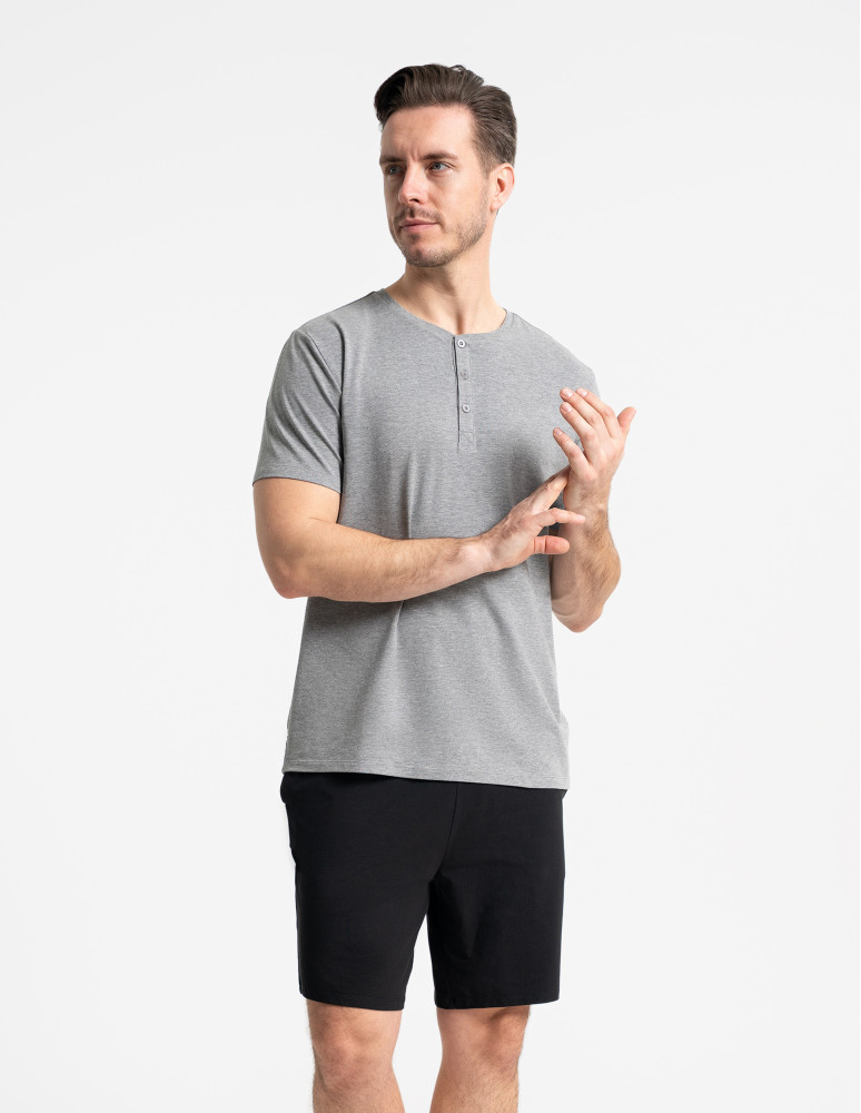 Piżamy z krótkim rękawem - Piżama męska z rozpinanym dekoltem SZARY MELANŻ - produkt moraj.pl 1